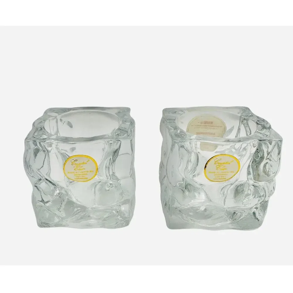 Vintage KIG Indonesia glass Votive Candle Holder Set Heavy Crystal Clear Glass